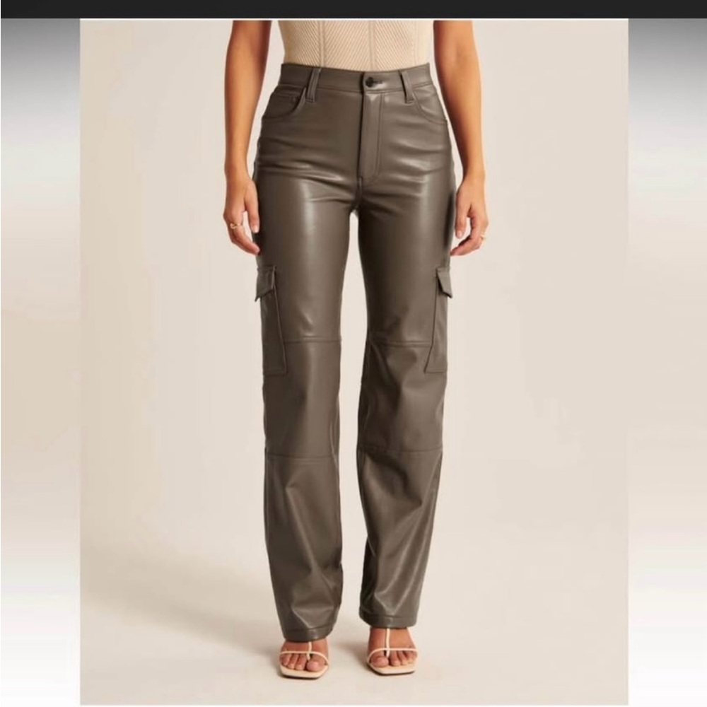 Abercrombie & Fitch Olive Green 90s Relaxed Leather Pants High-Rise